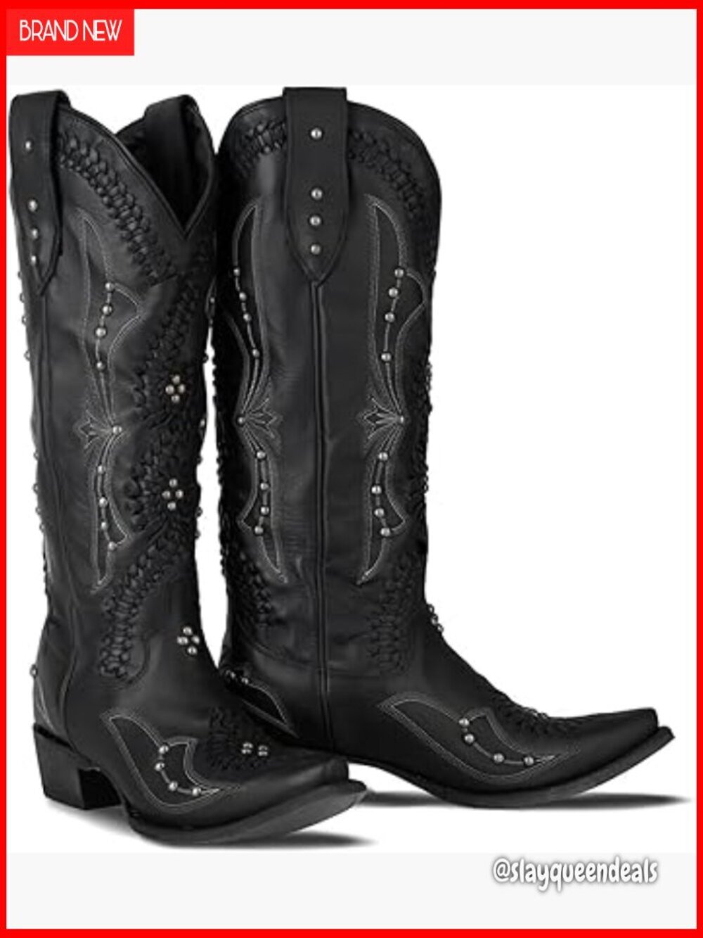 Knee High Western Cowgirl Boots with Studs and Embroidery